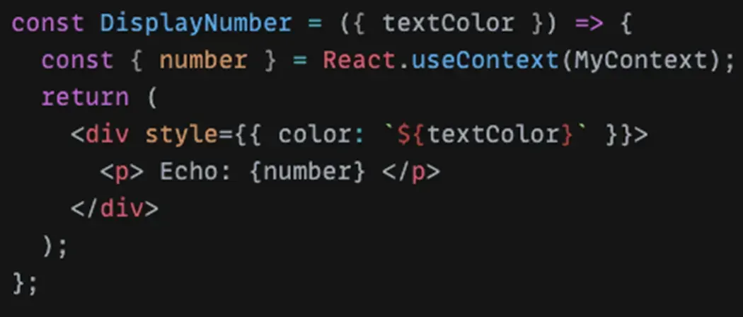 React DisplayNumber component reading the number value from MyContext with the useContext hook