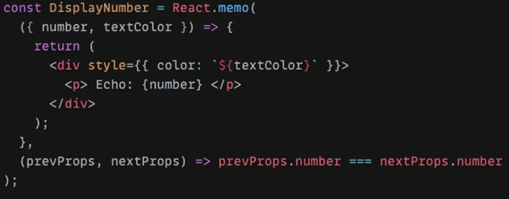 React DisplayNumber component wrapped in React.memo, re-rendering only when the number property changes