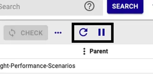 Refresh and pause auto-refresh buttons of the Centreon Resources Status listing, highlighted as the component to memoize