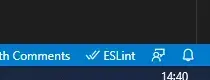 VS Code status bar showing the ESLint button with a double check icon, confirming the extension is active