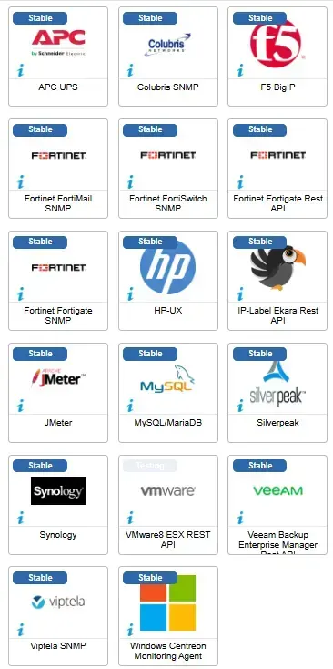 17 Centreon monitoring connectors enhanced in April 2025, including APC UPS, F5 BigIP, Fortinet (FortiMail, FortiSwitch, Fortigate), HP-UX, JMeter, MySQL/MariaDB, Synology, Veeam and Viptela