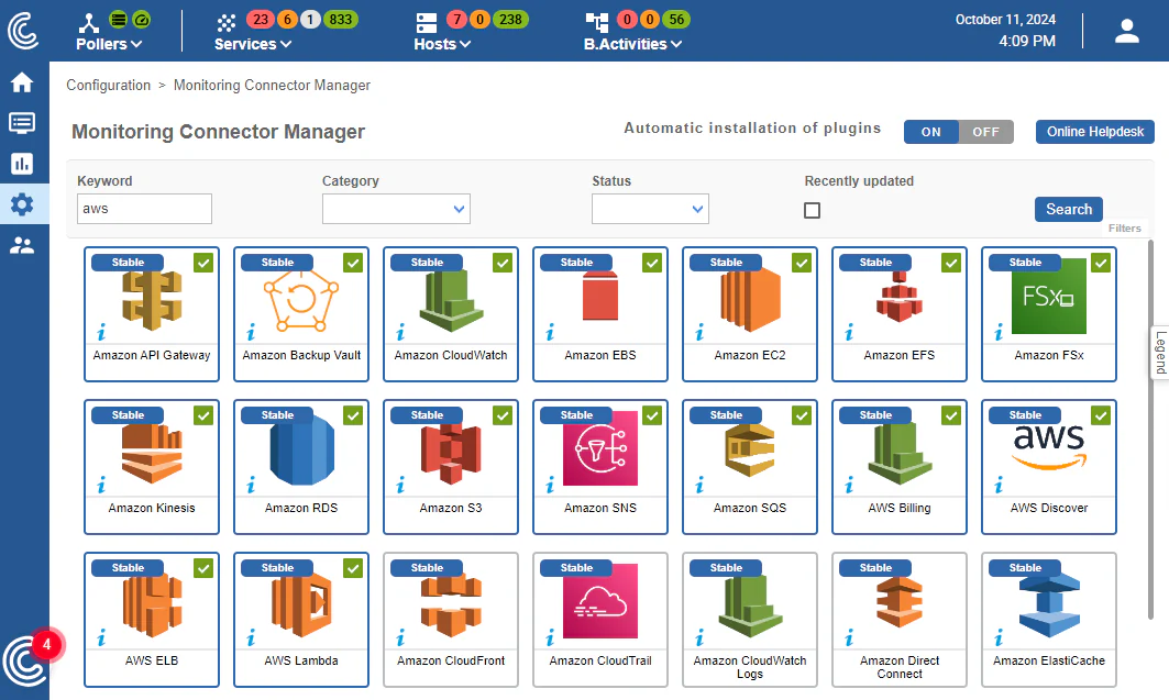 Centreon Monitoring Connector Manager: AWS connectors (EC2, RDS, S3, Lambda, CloudWatch…)
